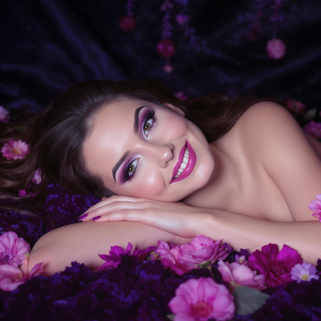Smiling woman on her side